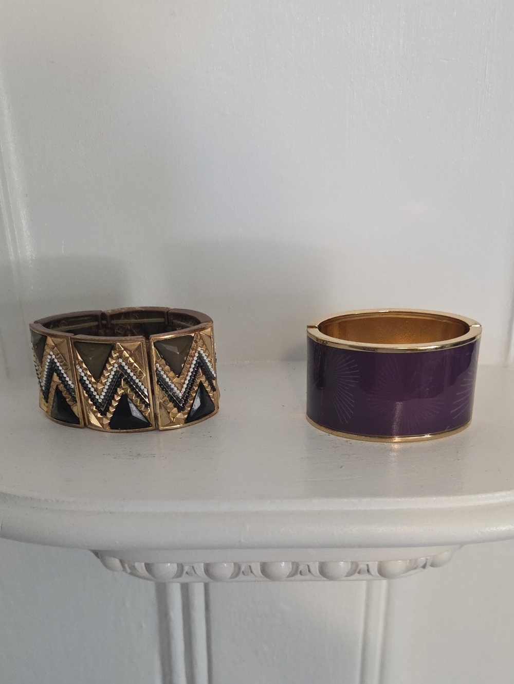 2 Pair Gold-Tone Purple Enamel Cuff Bracelet - Women Jewelry